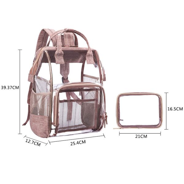 23L PTU Oxford Transparent Diaper Bag Backpack