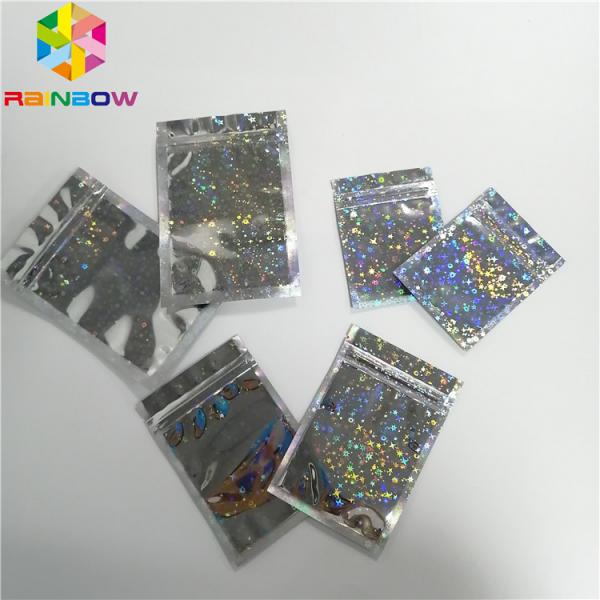 Quality Hologram Foil Pouch Packaging Heat Seal Star Flash Mylar Plastic Three Side Seal Zipper Bag for sale