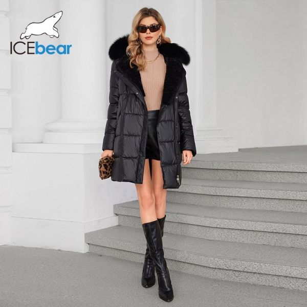 Multiple Pockets Fluff Coat Womens Puffer Coat Knee Length 88cm-96cm