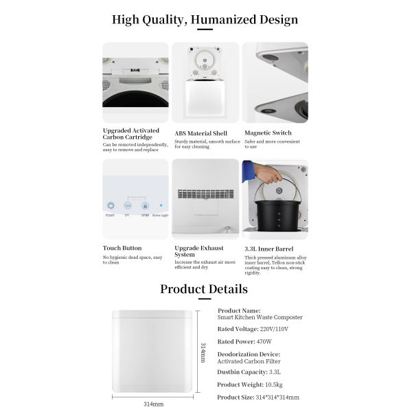 Food Garbage Composter Organic Waste Composting Machine Turning Food Waste to Nutrient Fertilizer Food Cycler Composter