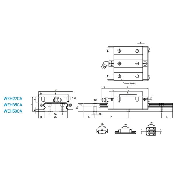 WEH21CA HIWIN Linear Guide 21mm Width Adjustable Conveyor Guide Rails