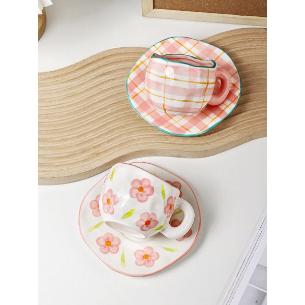 ins ceramic mug handmade irregular 10oz customised coffee cup and saucer afternoon tea ceramic cup retro stoneware mug