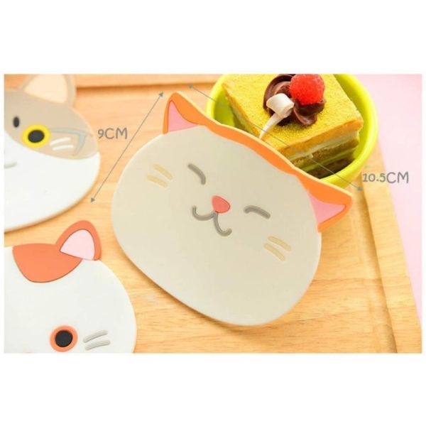 Minglu CM-005Cute Cartoon Cat Cup Coasters Mats Silicone Rubber Coaster for Wine, Glass, Tea, Housewarming Beverage, Drink, Beer