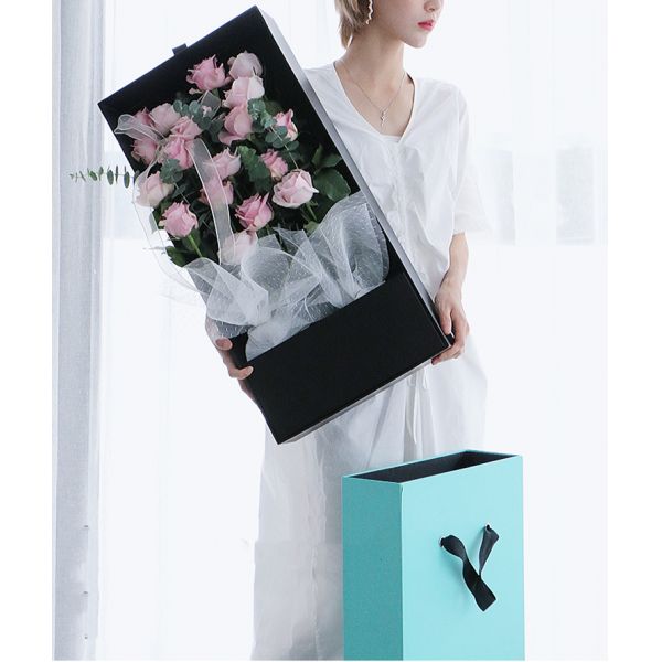 Huge Rectangular Display Ribbon Handle Cardboard Paper Rose Packaging for Customized Industrial Florist