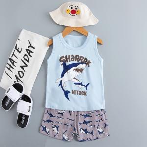China Fierce Shark Cartoon Printed Nightwear Summer Pyjamas Age 7 Skin Friendly on sale