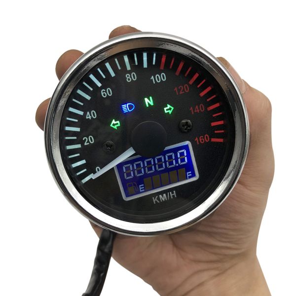 12V Motorcycle Speedometer 0-160 KM/H LED Digital Tachometer Lcd Instrument Gauge Odometer with Fuel meter Indicator