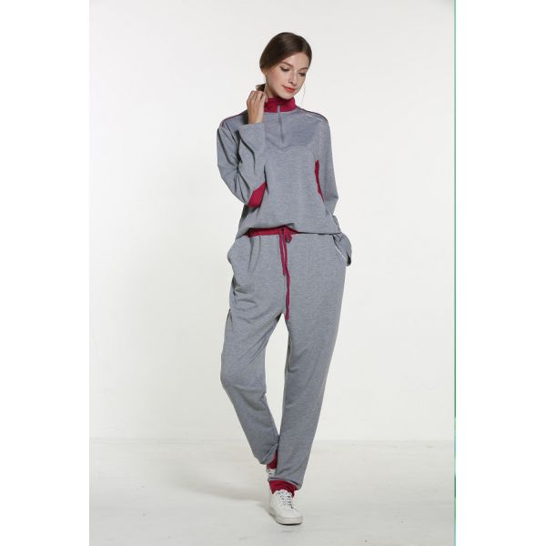 Polyester Spandex Grey Long Sleeve Pajama Set