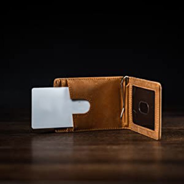 GENUINE LEATHER RFID Blocking Slim Front Pocket Mens Wallet Money Clip With ID Window