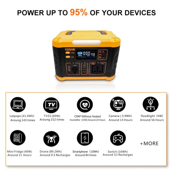 MPPT 1000 Watt Powerstation 888wh Portable Backup Power Station With LED Light
