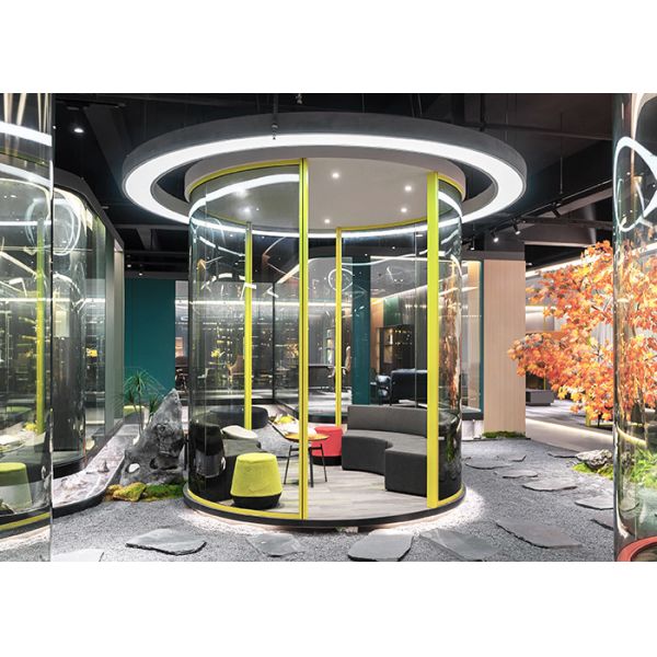 Curved Glass Single / Double Glass Aesthetic Partition Wall System For Meeting Room Frosted Glass Privacy With Logo